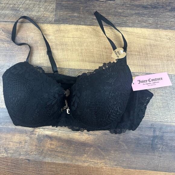 Juicy Couture Other - Juicy Couture Sexy Push Up Bra Size 38C Black Lace Padded NEW